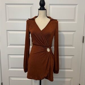 Princess Polly Rust Brown Wrap Mini Dress with Ring Detail